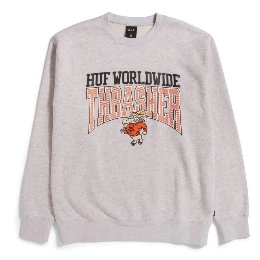 HUF X Thrasher Candlestick Crewneck Athletic Heather 1 HUF X Thrasher Candlestick Crewneck Athletic Heather
