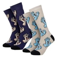 Santa Cruz Screaming Multi Hand Socks (2Pack) Nickel/Navy Blue
