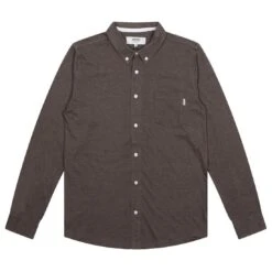 Wemoto Shaw Melange Langarm Hemd Brown Melange
