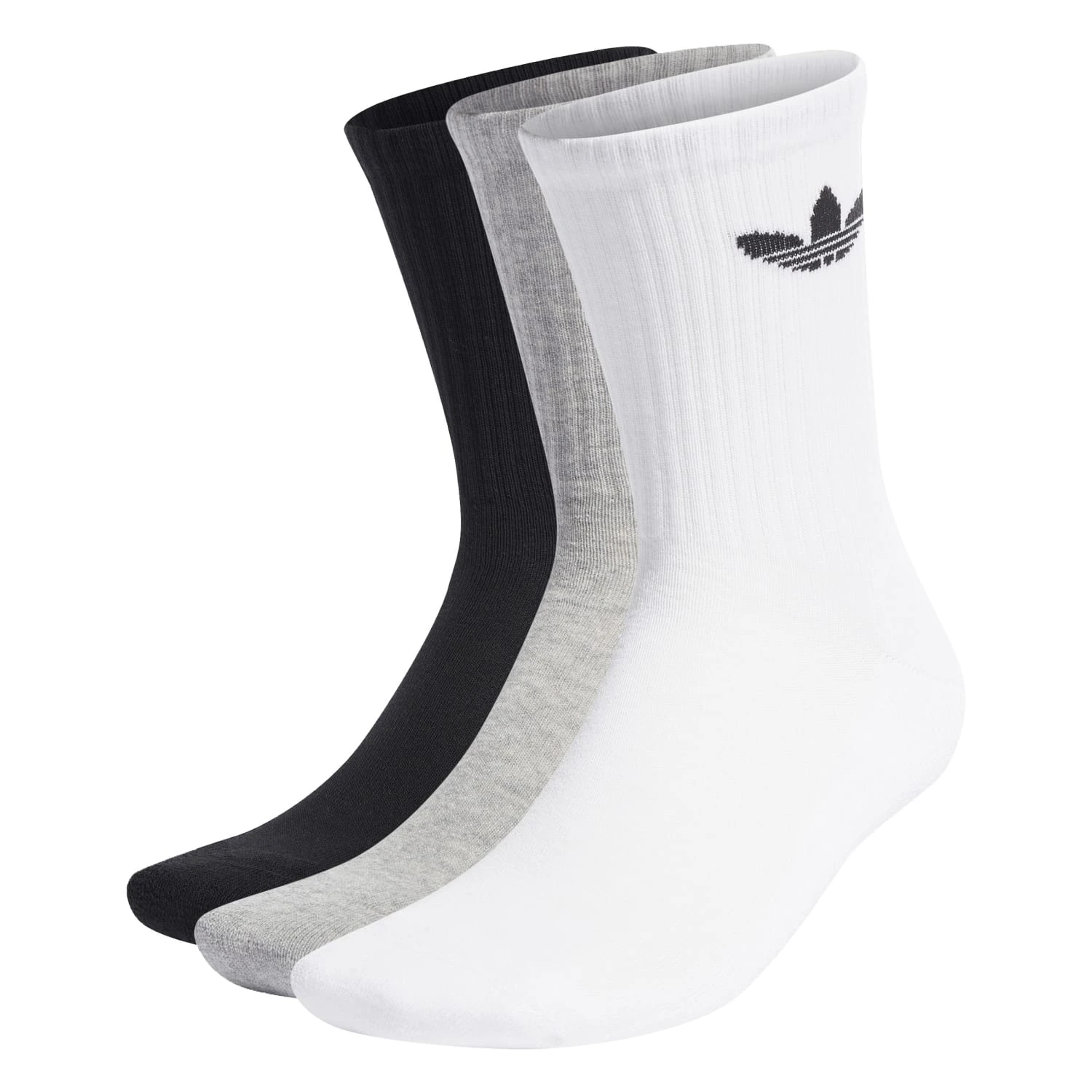Adidas Cushioned Trefoil Mid-Cut Crew Socken 3er Paar Black/White/Grey Gr. M 1 Adidas Cushioned Trefoil Mid-Cut Crew Socken 3er Paar Black/White/Grey Gr. M